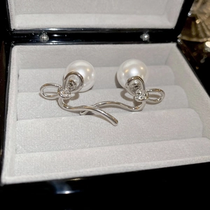 Bowknot Artificial Pearl Stud Earrings 14K Gold Plated Copper Jewelry With 925 Sterling Silver Earring Post French Style For Women