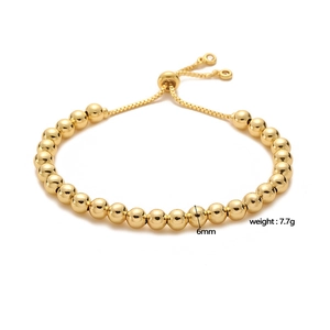 Verstellbares 6mm Goldperlenarmband mit polierter Oberfläche und Schiebeverschluss
