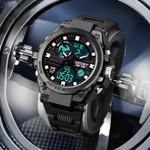 Waterproof digital sports watch for men with dual display and matte black silicone strap