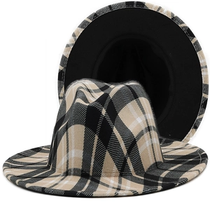 Classic red and green plaid fedora hat with wide brim for Christmas holiday decoration