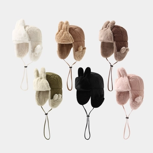 Gorro de invierno de felpa para niños con orejas de conejo y tela impermeable