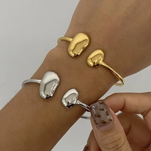 Bracelet jonc ouvert goutte d'eau en métal liquide, plaqué or 18k et argent inoxydable