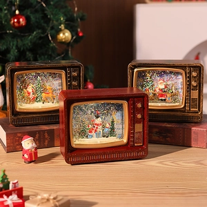 Vintage Christmas TV music box water lantern with glowing snow scenes and swirling sequins