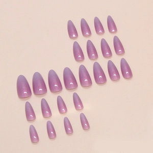 Faux ongles amande longs dégradé violet œil-de-chat ensemble de 24 pièces