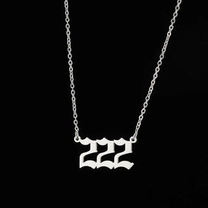 Gothic style angel number 222 silver pendant necklace with stainless steel link chain