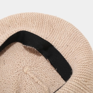 Beige sequined knit beret hat for women featuring a soft texture and shiny details