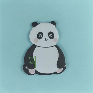Cute panda shaped sticky notes with bamboo detail on a light blue background
