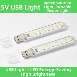 Detail view of portable 5V USB LED night light with 8 chips and transparent cover