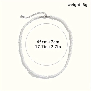Detailed sizing chart showing 45cm length and 8g weight for pearl cross necklace