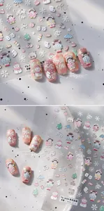 Detailed 5D embossed winter nail stickers with snowmen and girl motifs TS-3934