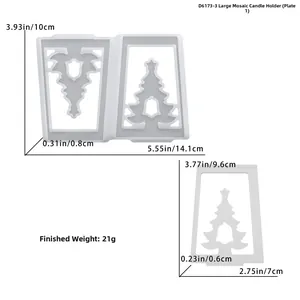 Detailed view of Christmas tree silicone molds with hollow patterns and size measurements