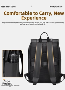 Ergonomic black travel backpack featuring breathable mesh back panel and padded straps