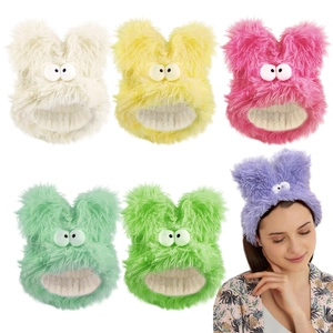 Lustiges Plüsch Hasenohren Stirnband Große Augen Weiches Elastisches Haarband Für Gesichtswaschen Make-up Yoga Damen Haarschmuck