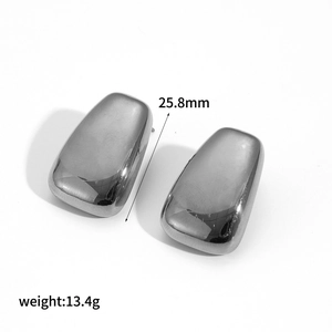 Polished silver geometric trapezoid stud earrings made of stainless steel with dimensions