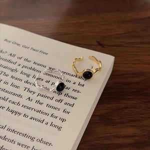 925 sterling silver black agate open rings in gold and silver finish on vintage book
