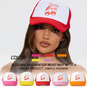 Feeling Lucky Cherry Ball Print Trucker Hat Mesh Breathable Adjustable Outdoor Sun Protection Retro Streetwear Snapback
