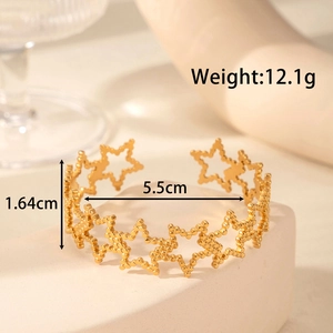 Adjustable gold star snake-shaped stainless steel cuff bracelet for women