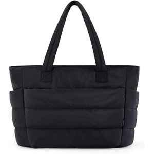 Women's Quilted Tote Bag Large Capacity Travel Gym Bag Casual Nylon Shoulder Bag