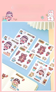 Detail of waterproof PVC stickers featuring cute cartoon bears and summer icons