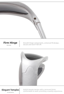 Close-up of durable silver sunglasses hinges and curved temples for a secure fit