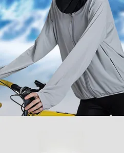Breathable gray sun protection cooling ice silk jacket for outdoor cycling sports