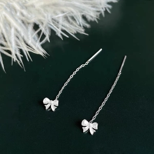 Bow Knot Ear Threader Earrings With 925 Sterling Silver Earring Post Tassel Minimalist Dangle Jewelry For Women