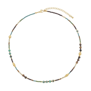 Bohemian handmade beaded necklace with colorful natural stones and gold lobster clasp