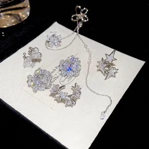 Clip D'os D'oreille Double Cœur Zircon Bijoux En Cuivre Boucle D'oreille Sans Perçage Avec Silver Earring Post Élégant Doux Femmes