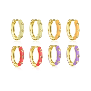 Créoles en argent S925 plaqué or avec émail coloré et zircon en quatre couleurs vives