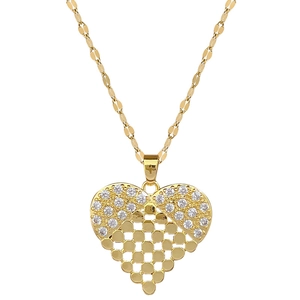 Luxurious gold heart pendant necklace with shimmering crystals on a flat link chain