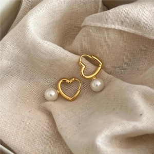 925 Sterling Silver Heart Hoop Earrings With Freshwater Pearl Dangle Drop Minimalist Elegant Fashion Jewelry For Women