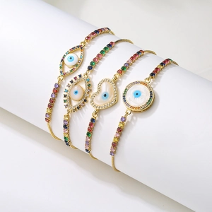 Evil Eye Bracelet For Women Colorful Zircon Inlaid Copper Gold Plated Adjustable Slider Chain Fashion Jewelry