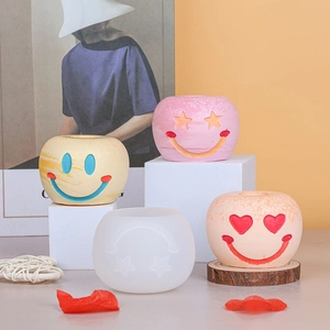 Molde silicona DIY para portavelas de carita sonriente y adornos de yeso