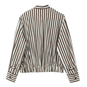 Veste chemise à rayures marron et blanc, vue de dos à plat, style chic décontracté