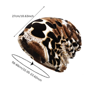 Winter leopard print beanie with dimensions 27cm height and 56-60cm circumference
