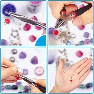 Detailed step-by-step guide for making DIY earrings with jewelry pliers and red glass beads