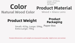 Detailed specifications table for wooden makeup mirror including dimensions and weights