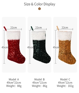 Tableau des tailles et couleurs pour chaussettes de Noël à paillettes rouge et or
