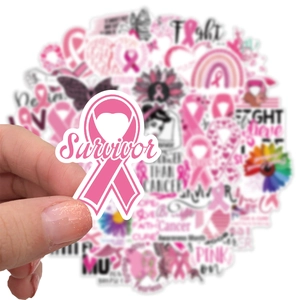 50 pieces of pink ribbon breast cancer awareness stickers for laptop and luggage decor