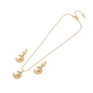 Gold stainless steel moon and star jewelry set featuring a necklace and stud earrings