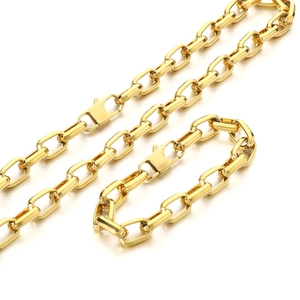 Fashion gold paperclip link necklace and bracelet set with industrial square buckle