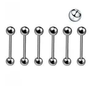 Macro view of G23 titanium barbell jewelry with double ball and internal threading
