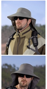 Détail du chapeau de soleil extérieur avec protège-nuque et cordon de serrage réglable