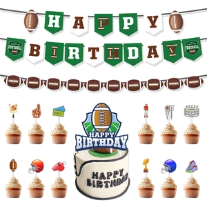 Complete football party set with Happy Birthday banner, cupcake toppers and cake decor