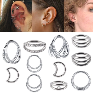 Septum Piercing Ring G23 Titanium Stainless Steel Zircon Inlaid Hinged Segment Clicker Nose Ear Cartilage Hoop Jewelry