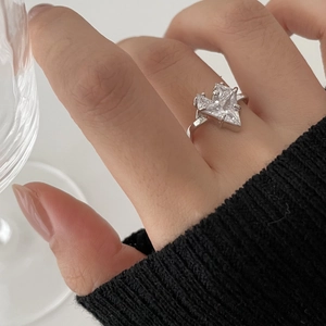 Heart Shaped Zircon Ring 925 Sterling Silver Minimalist Geometric Adjustable Jewelry For Women
