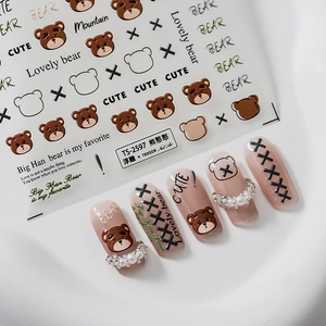 5D Relief Nagelkunst Aufkleber Cartoon Bär Design Stereoskopisch Selbstklebend PET Maniküre Dekorationen Süß