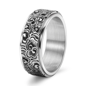 Bague Rotative en Acier Titane Vintage Hommes Relief Nuage de Bon Augure Bague Spinner Stress Relief Band Bijoux Chinois