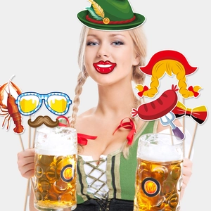 Funny Oktoberfest party photo booth props with beer mugs and German alpine hats