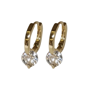 S925 sterling silver hoop earrings in gold finish featuring clear cubic zirconia stones